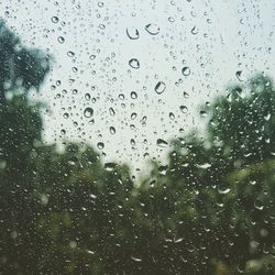 Full frame shot of wet glass window in rainy season