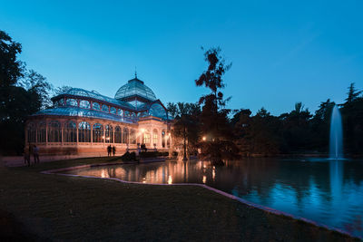 View of swimming pool at night