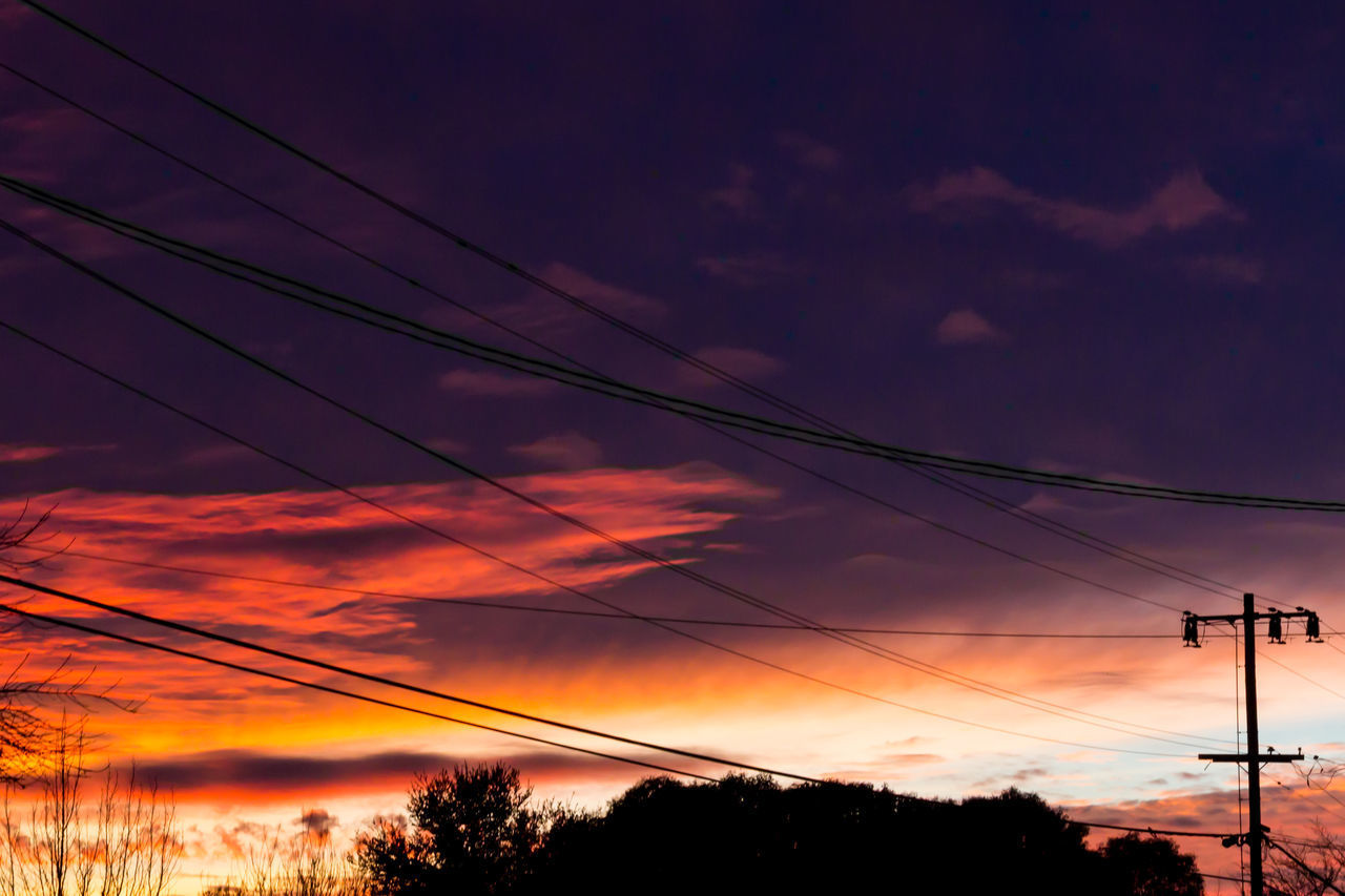 LOW ANGLE VIEW OF SILHOUETTE ELECTRICITY PYLON AGAINST SKY