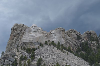 Low angle view of statue against cloudy sky