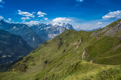 The wandertrail horizontweg from alpen tower to engstlenalp, along gental, switzerland