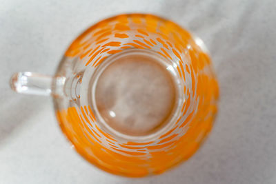 High angle view of drink in glass on table