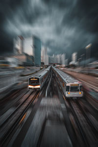 Blurred motion of trains in city