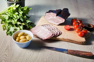 High angle view of food on table