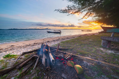 Scenic view of sea against sky during sunset