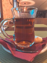 Close-up of tea cup on table