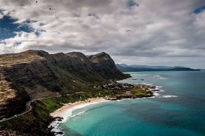 Scenic view of sea against cloudy sky