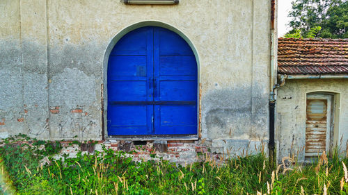 Closed door of old building