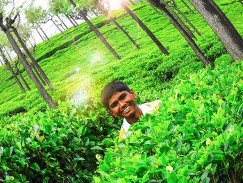 Portrait of smiling young woman in park