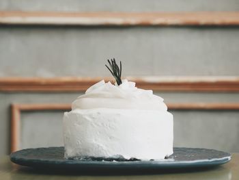 Close-up of cake in plate on table
