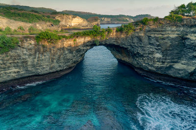 Scenic view of sea and mountains