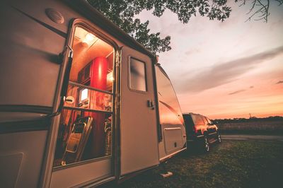 Camping van at sunset