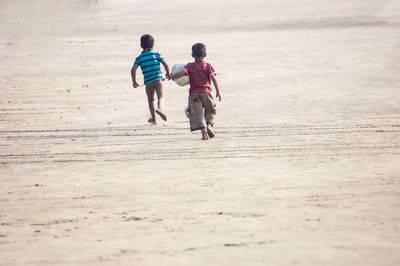 Rear view of friends walking on beach