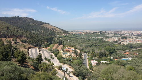 High angle view of townscape against sky