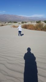 Rear view of man on a desert against sky