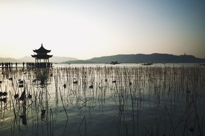 Scenic view of lake against clear sky