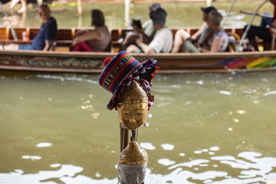 Rear view of woman in water