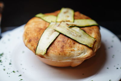 High angle view of bread in plate