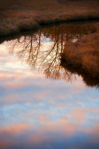 Scenic view of lake against sky during sunset