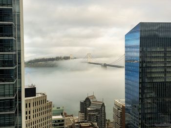 Cityscape against cloudy sky