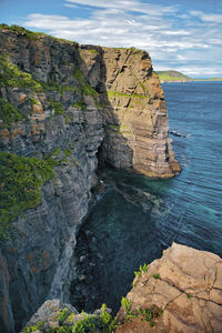 Rock formations by sea against sky