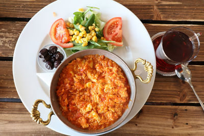 Close-up of breakfast served on table