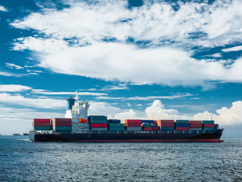 Ship on sea against sky