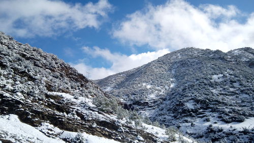 Scenic view of mountains against sky during winter