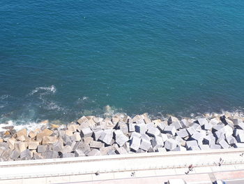 High angle view of rocky beach