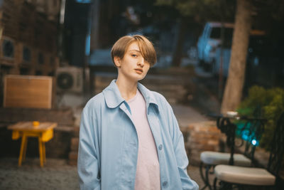 Young woman looking away at restaurant