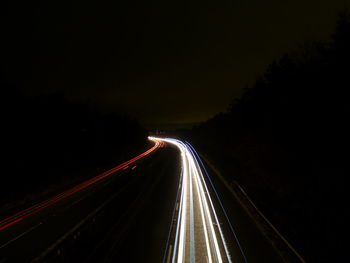 Light trails on road at night