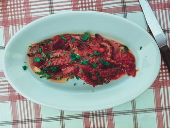 High angle view of meal served in plate