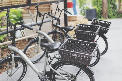 Close-up of bicycle parked on street