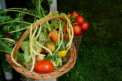 High angle view of vegetables in basket