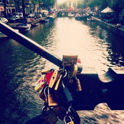 Boats moored in canal