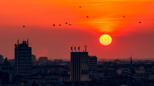 View of buildings at sunset