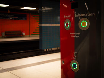 Information sign on railroad station platform