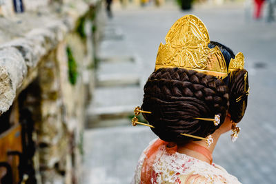 Rear view of woman wearing hat