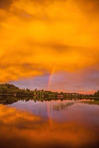 Scenic view of lake at sunset