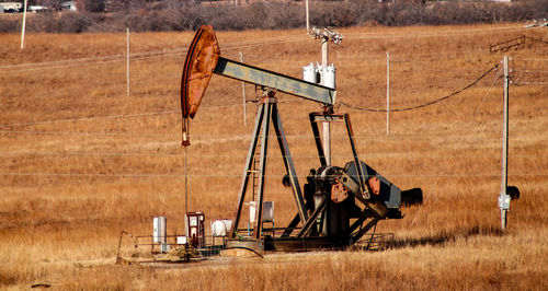 View of oil pump on field