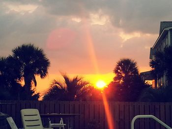 Palm trees against sky during sunset