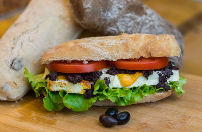 Close-up of burger on table