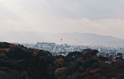 Landscape view of kyoto tower from kiyomizu-dera, japan