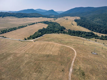 High angle view of agricultural field against sky