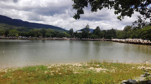 Scenic view of lake against sky