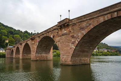 Arch bridge over river against sky