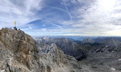 Panoramic view of rocks and mountains against sky