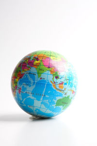 Close-up of multi colored ball against white background