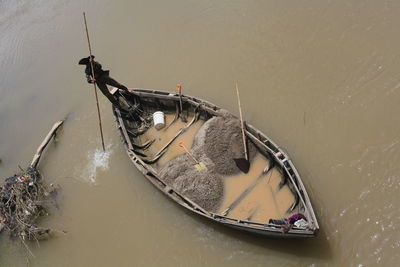 High angle view of sailboat in sea