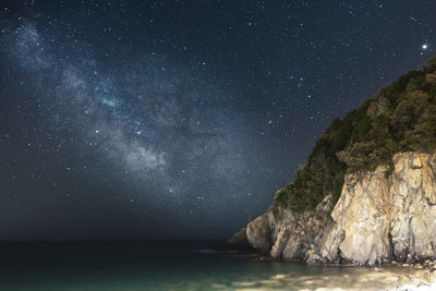 Scenic view of sea against sky at night